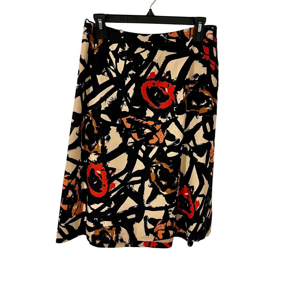 J. Crew Silk Wool Skirt Womens Size 2 Black Orange Abstract Print Knee-length